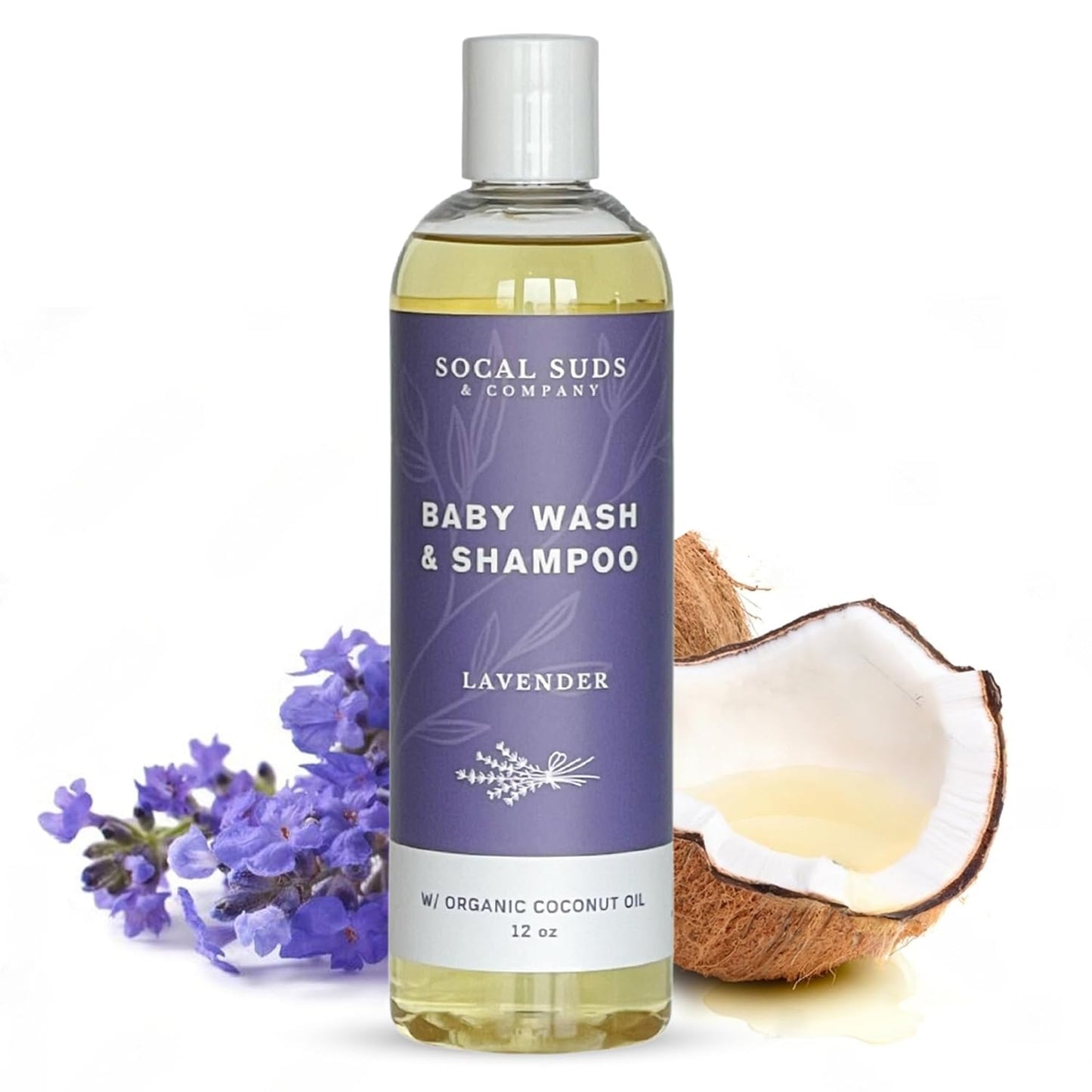 SoCal Suds & Company Organic Baby Shampoo | 2-in-1 Hypoallergenic Body Wash for Sensitive Skin - 12oz Lavender