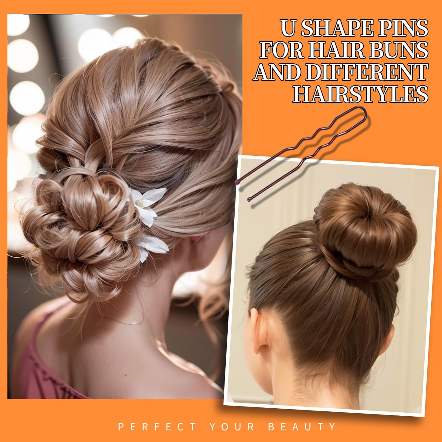 Teenitor 300pcs Bobby Pins Hair Pins Kit, 100 Hair Pins for Women 100 Bobby Pins Brown Hair and 100 Hair Bands, Hair Pins for Buns, U Shape Pins 2inch 2.36inch Bobby Pins for Women 2inch, 2.75inch