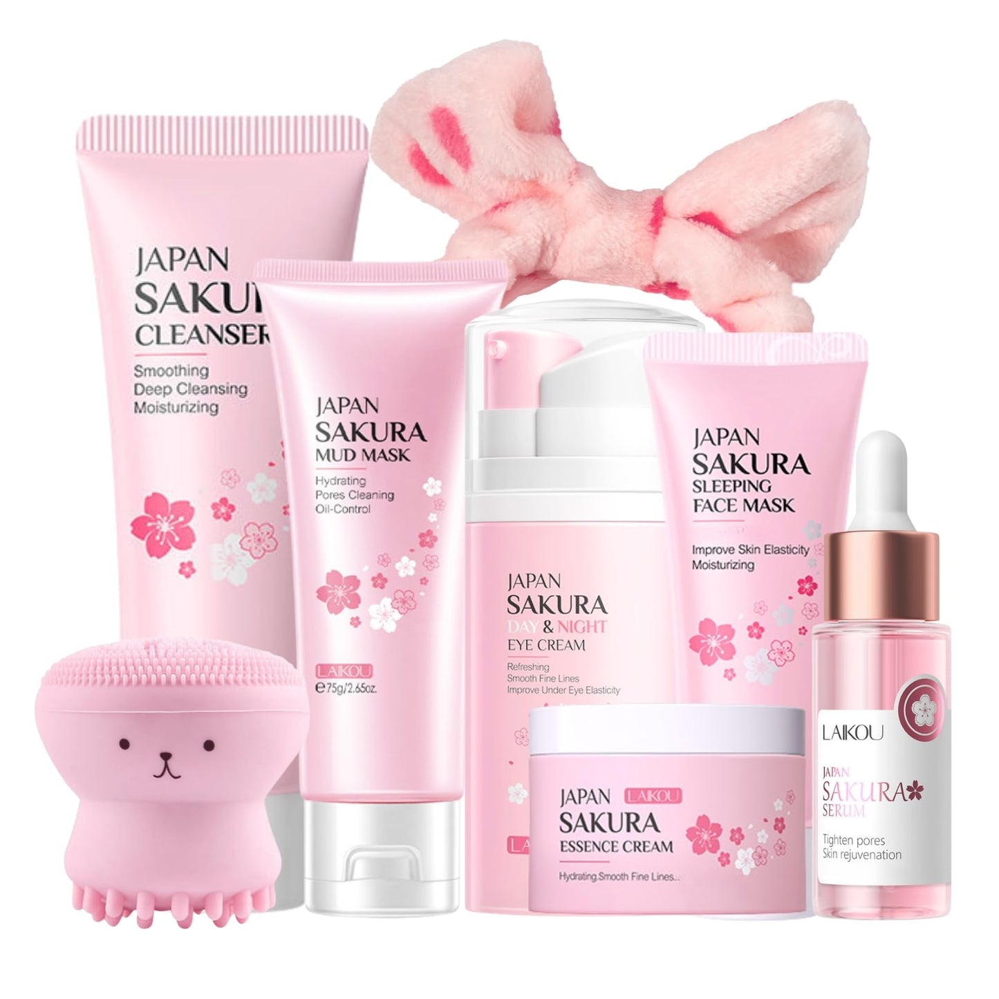 Japan Sakura Skincare Set - 8 Pcs Teenage Skin Care Set - Skin Care for Teens 10-12 - Skincare for Girls 10-12 - Teen Skin Care Kit with Sleeping Face Mask,Cleanser,Face Cream,Headband