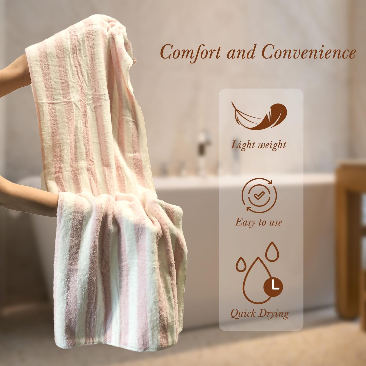 Chloven Large Microfiber Hair Towel Wrap for Women - Anti Frizz Hair Turbans, Super Absorbent & Lightweight, Ideal for Curly Long Hair with Elastic Strap