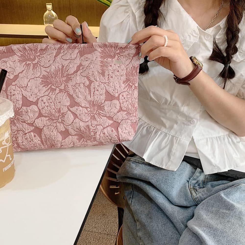 Cosmetic Bags for Women Makeup Bag Large Capacity Purse Travel Toiletry Zipper Storage Pouch Make up Brushes Organizer for Gifts (Digital flower, pink)