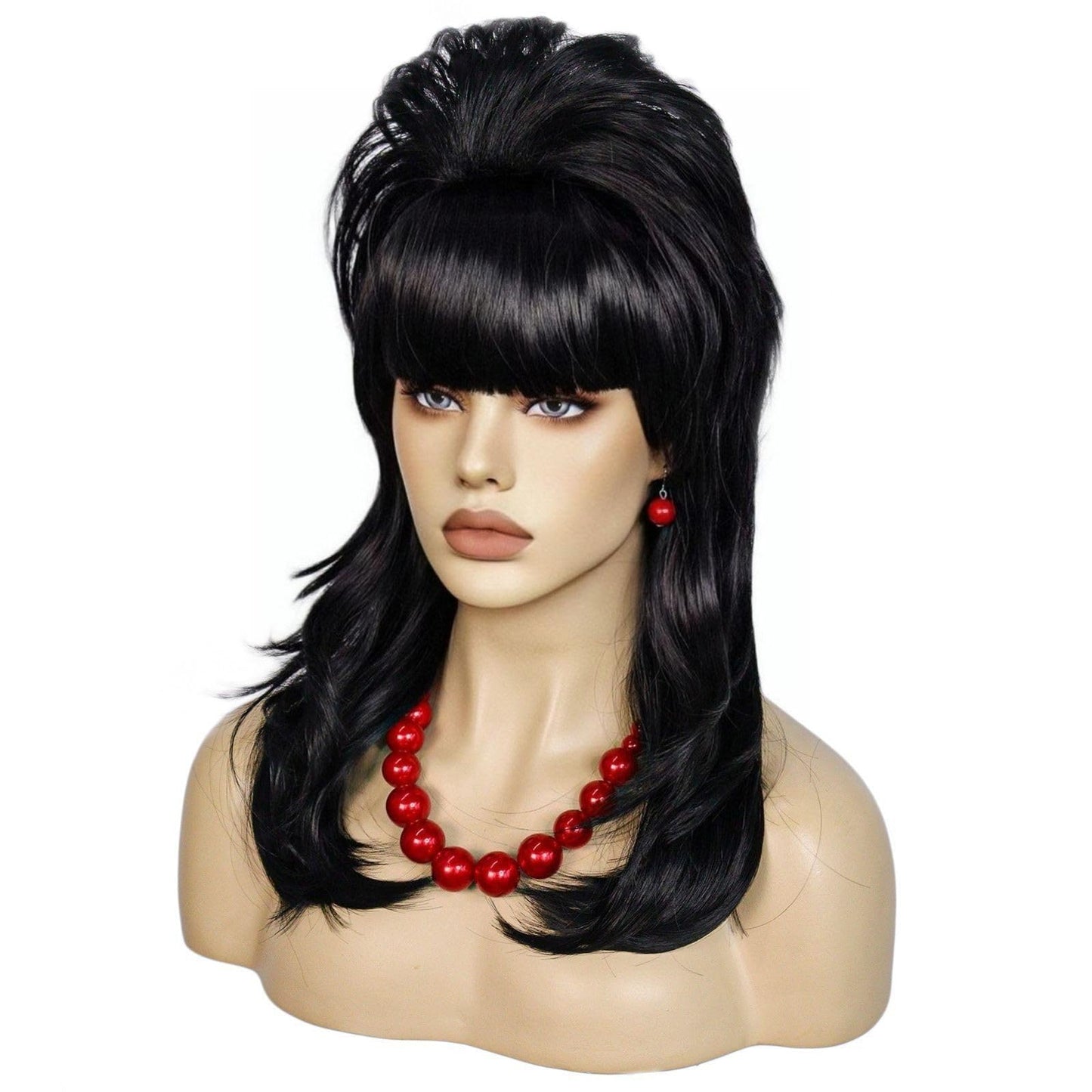 Anogol Hair Cap+ 5 Pcs Peggy Bundy Wig Black Wig with Pearl Necklace Earrings Bracelet 50s 60s Beehive Wig 1950s 1960s Wigs for Women Vintage Wigs for Cosplay Costume Halloween Party