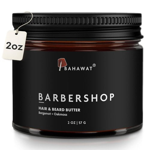 BAHAWAT Hair & Beard Butter for Men - Leave-In Conditioner with Barbershop Scent - Strengthens & Softens - 2 oz.