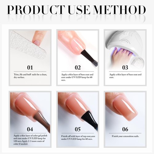 Double Rhythm Gel Nail Polish Set of 6 Colors Baby Light Pastel Milky Nail Polish Starter Kit Art DIY Salon Home (Jelly Sheer Pink Nude White,Kit37)