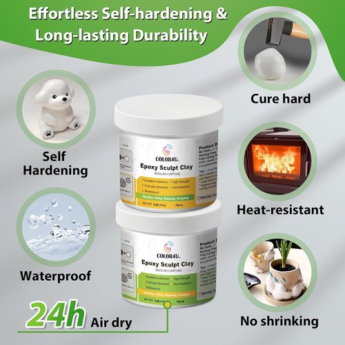Epoxy Sculpt Clay - 2 Pound White Epoxy Putty | Strong Self-Hardening Modeling Compound for Sculpting & Repairing
