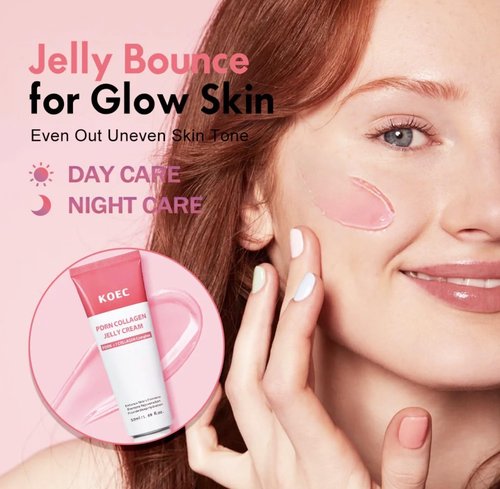 KOEC PDRN Collagen Jelly Cream - Deep Hydrating & Firming Face Moisturizer | 1.69 Fl Oz, Pink Peptide Skincare