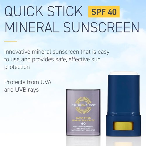 Brush On Block Mineral Sunscreen Stick - SPF 40 UVA/UVB Protection, Water Resistant, Reef Friendly | 0.63 oz