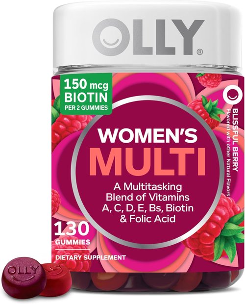 OLLY Women's Daily Multivitamin Gummies - Chewable Vitamins A, D, C, E & Biotin | Berry Flavor, 130 Count