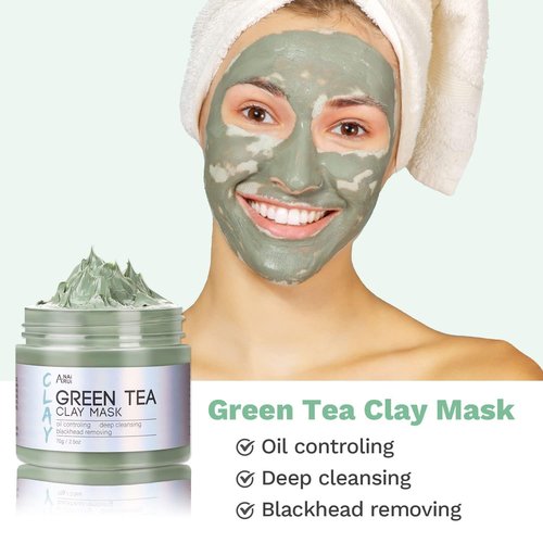 ANAI RUI Face Mask Set - Turmeric, Green Tea & Dead Sea Mud Masks for Oily Skin - Spa Gift Set for Women & Teens, 2.5 oz Each