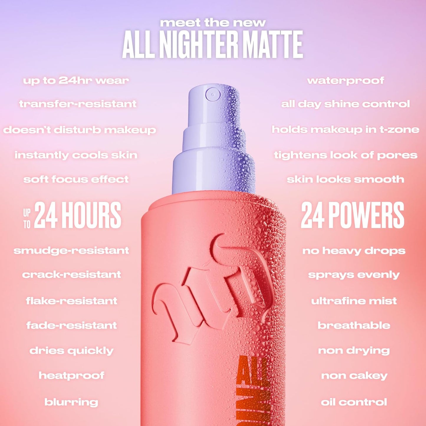 Urban Decay All Nighter Matte Waterproof Makeup Setting Spray - 24HR Wear, Blurring Finish, Oil Control