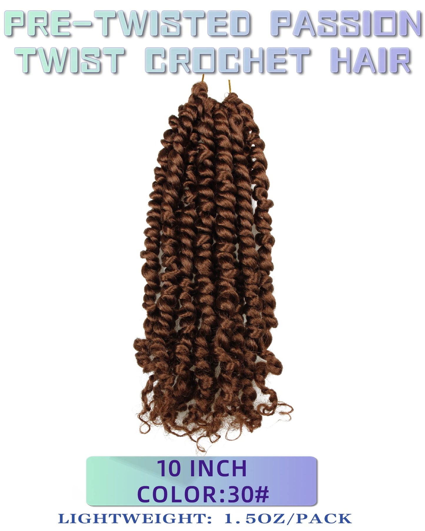 10 Inches 8 Packs Pre Looped Pretwisted Passion Twist Crochet Hair for Black Women and Kids-Natural Brown,Soft Hair Extensions Braided by Synthetic Spring Kinky Twist Bohemian Curls(10"-8 Packs,30#)