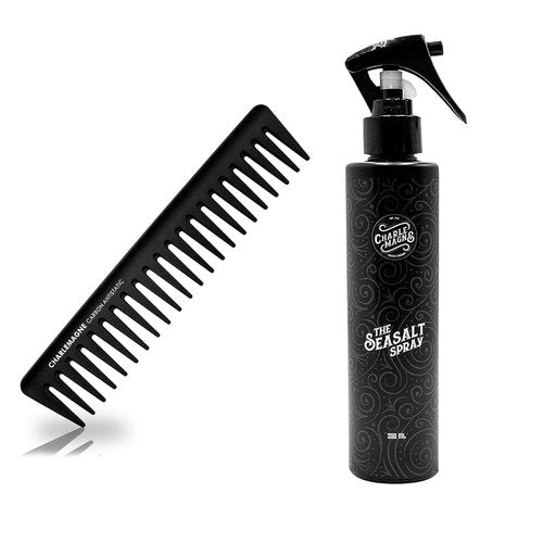 CHARLEMAGNE Hair Styling Comb & Sea Salt Spray Set for Men - 19CM Comb & 200ML Spray