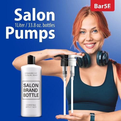 Bar5F Shampoo & Conditioner Pumps - 1-Liter Capacity for Professional Salon Bottles | White & Black