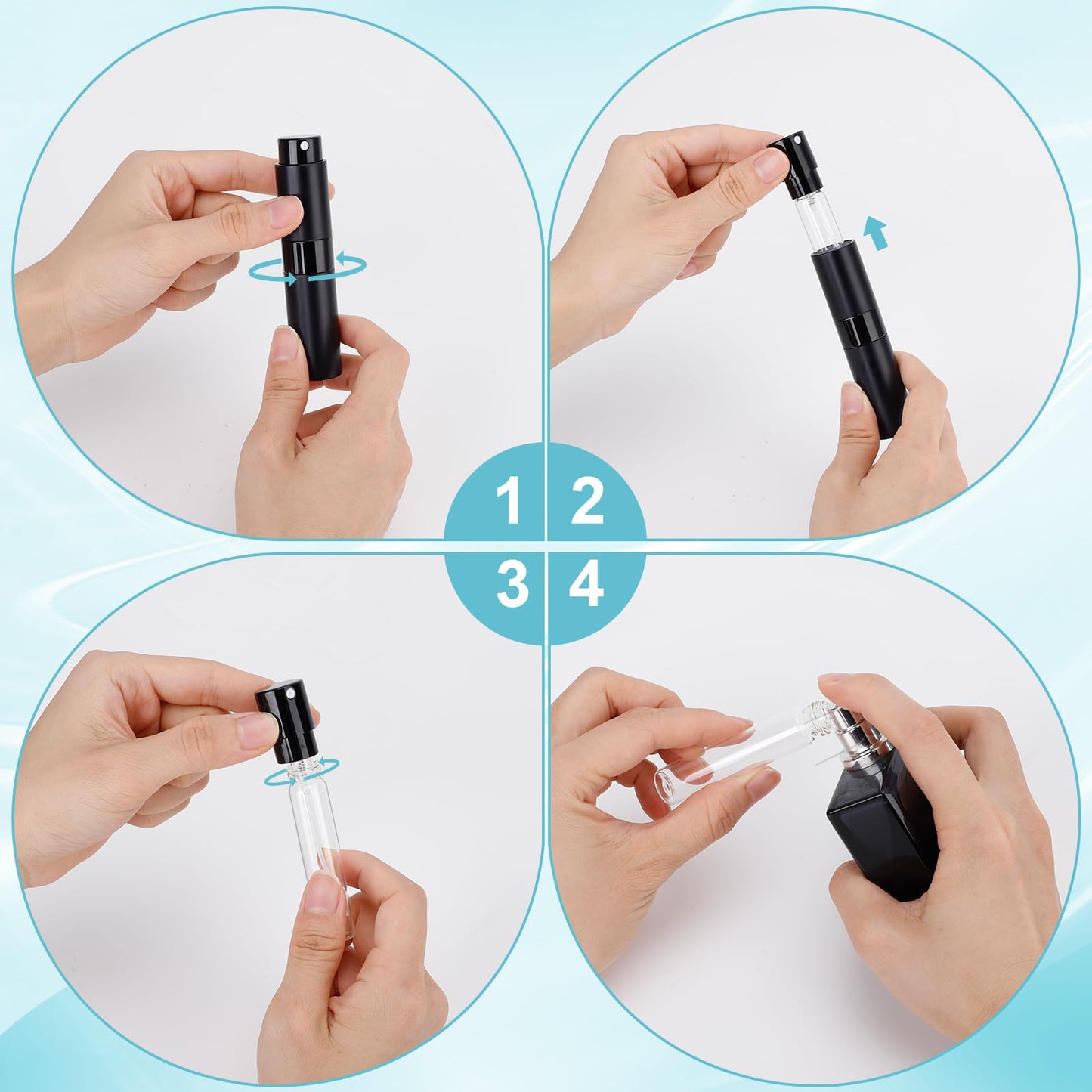 Bubimon 20 Pack Airless Pump Jar & Atomizer Perfume Spray Bottles Set, Leak Proof, Travel Cosmetic Containers for Shampoo Conditioner Lotion, Body wash, Cream, Toiletries, Essential Oil