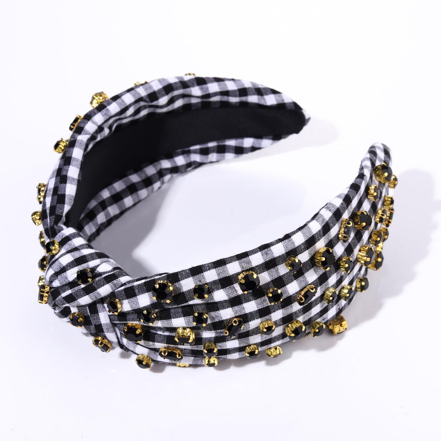 GLBCC Rhinestone Knotted Headband for Women Crystal Jeweled Beaded Headband Wide Plaid Hairband Fashion Elegant Ladies Top Knot Twist Head Band Spring Summer Hair Accessories