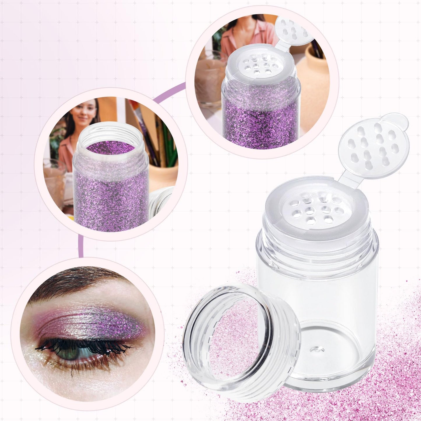 RAYNAG 6 Pieces Mini Empty Loose Powder Bottle Travel Cosmetic Glitter Powder Eye Shadow Shaker Bottle with Sifter and Lids (12 holes)