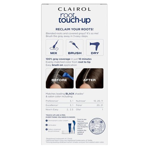 Clairol Root Touch-Up | Nice'n Easy Permanent Hair Dye - 2 Pack of Black Color for Quick Coverage
