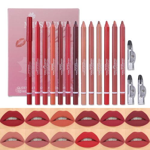 Miss Demi 12-Color Sculpting Matte Velvet Lip Liner Set | Creamy Pigmented Soft Pencils for Women