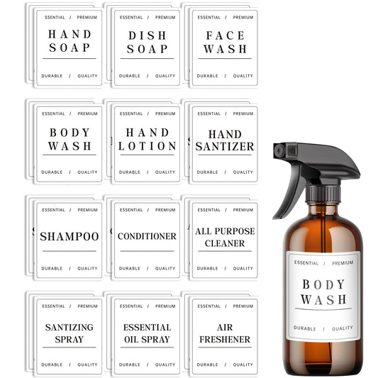 Liba Waterproof Bottle Labels 24 PCS, Shampoo, Bathroom Soap and Conditioner Dispenser Label Stickers, Suitable for Glass/Plastic Spray Bottles(White)