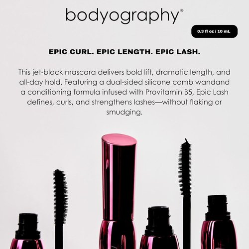 Bodyography Jet-Black Lengthening Mascara - Dual-Sided Silicone Comb for Volume & Lift | Smudge-Free, Buildable Formula