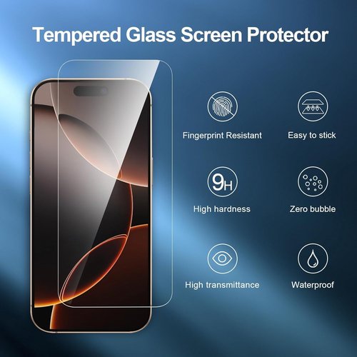 NEW'C iPhone 17 & 16 Pro Screen Protector - 3 Pack, Enhanced Tempered Glass, Case Friendly, Easy Install
