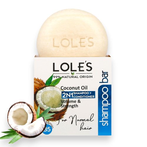 LOLE'S 2-in-1 Shampoo Bar & Conditioner - Coconut Oil for Volume & Strength | 99% Natural, 3.5 Oz