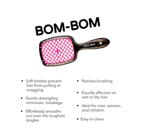 BOM BOM Detangling Hair Brush Kit - Lightweight Wet & Dry Vented Brush for All Hair Types | Pink, Blue, Yellow