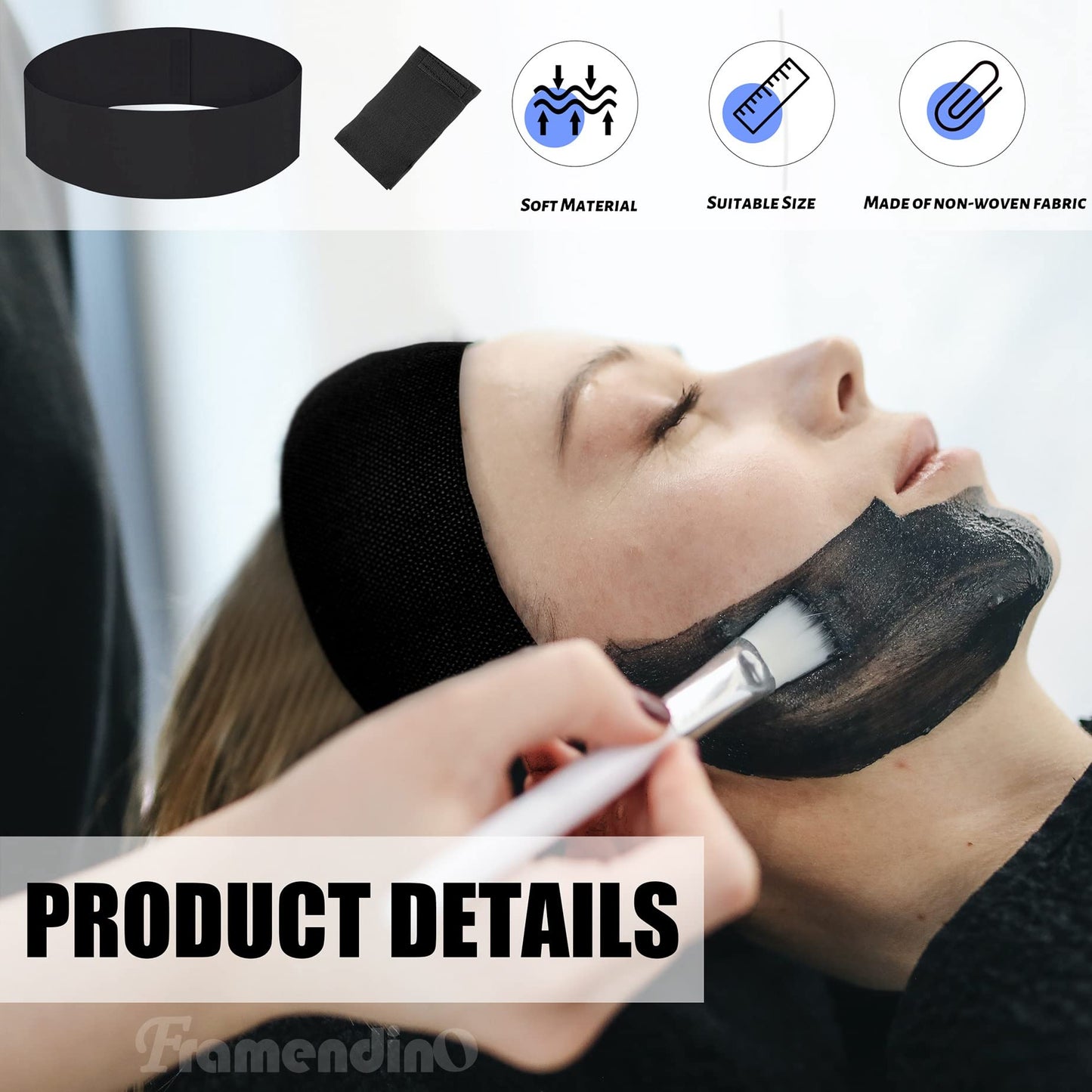 Framendino, 200 Pack Black Disposable SPA Headband Non-Woven Facial Headbands Stretch Soft Skin Care Hair Band with Convenient Closure for Women Girls