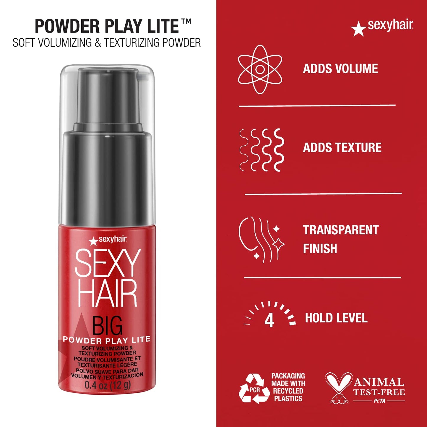 SexyHair Big Powder Play Lite - Volumizing & Texturizing Powder, 0.4 Oz | Lightweight Formula for Up to 50% More Volume