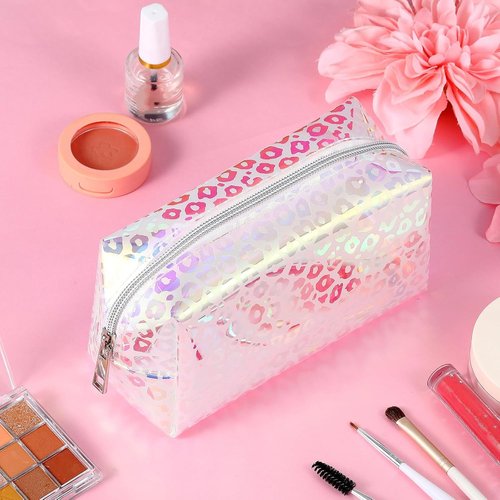 Boao Holographic Makeup Bag Set - Clear Iridescent Glitter Travel Cosmetic Pouches | Zippered Toiletry Organizer for Purse, Diaper, Beach, Office