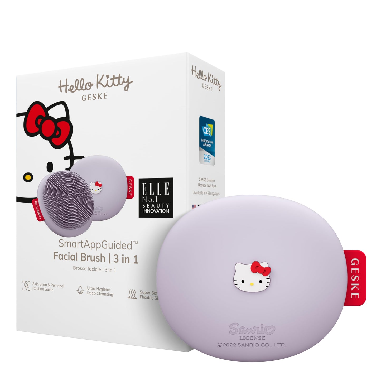 GESKE x Hello Kitty SmartAppGuided Facial Brush | 3 in 1 | Skin Cleansing Silicone | Routine Skincare | Gentle Cleansing | Facial Cleanser