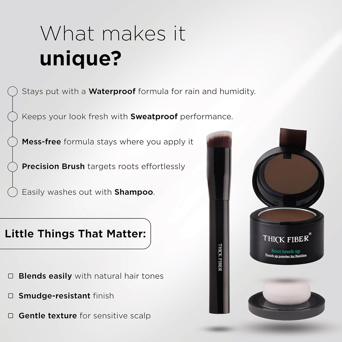 THICK FIBER Root Touch Up Powder - Water & Sweat Resistant Hair Loss Concealer Set for Women | Dark Brown