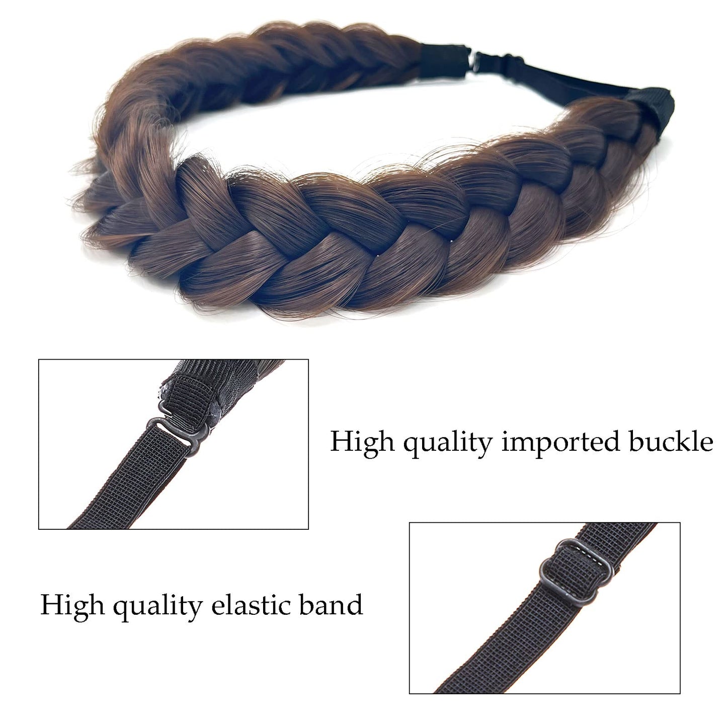 TOECWEGR Synthetic Hair Braided Headband Classic Wide Strands Wedding Disorderly Fluffy Braids Wig Band Women Beauty Accessory