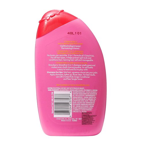 L'Oreal Kids 2-in-1 Shampoo - Extra Gentle Strawberry Smoothie, 9 Fl Oz for Soft, Clean Hair