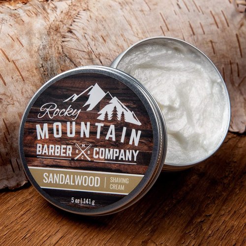 Rocky Mountain Barber Company Shaving Cream - Sandalwood Essential Oil for Thick Lather - 5oz Tin