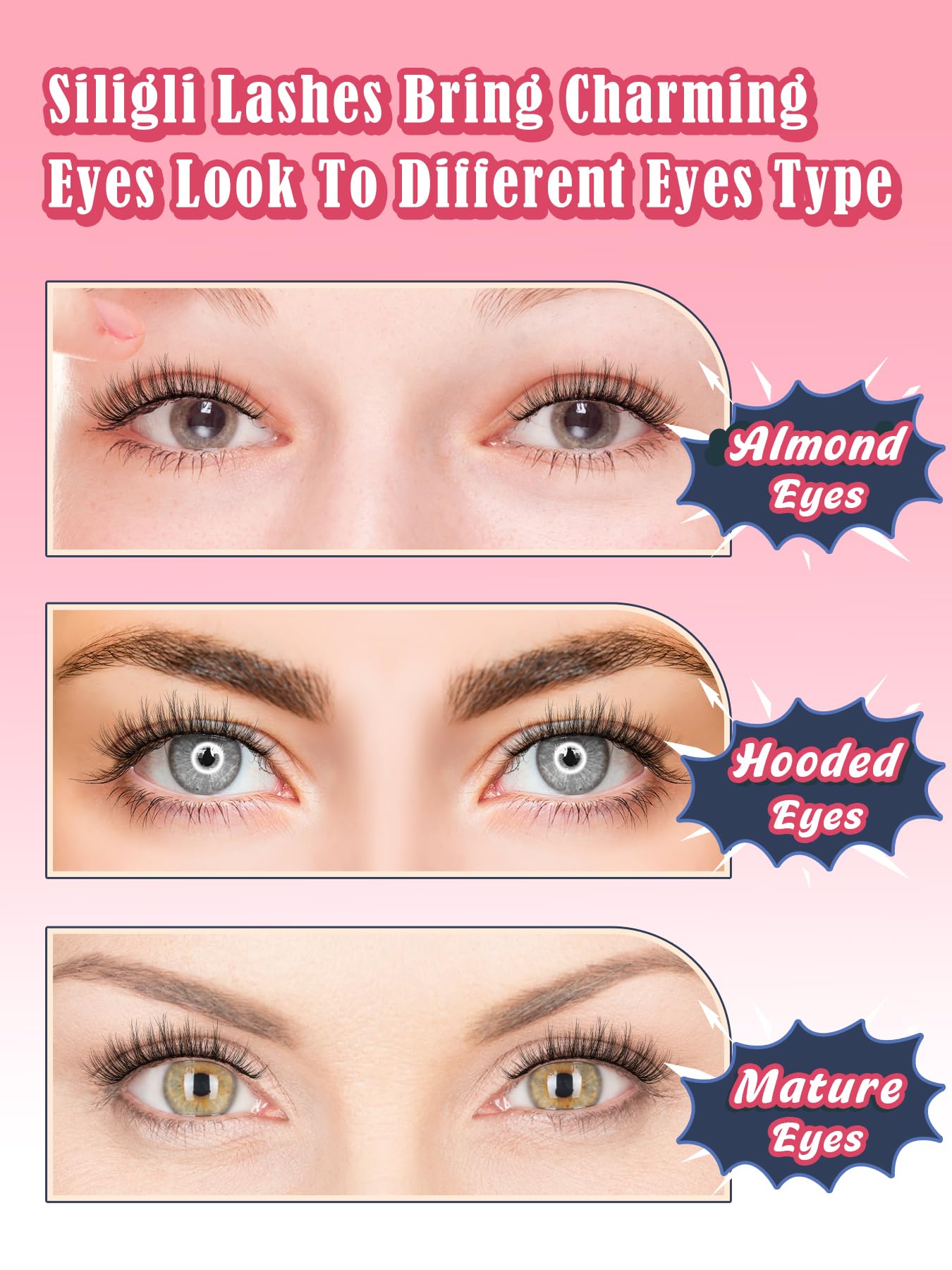 Eyelashes Natural Cat Eye Lashes 15mm Wispy Eyelashes Flared Fluffy Strip Lashes 0.1MM Thin Band False Eyelashes C Curl Lashes Siligli Eye Lashes Pack 7 Pair