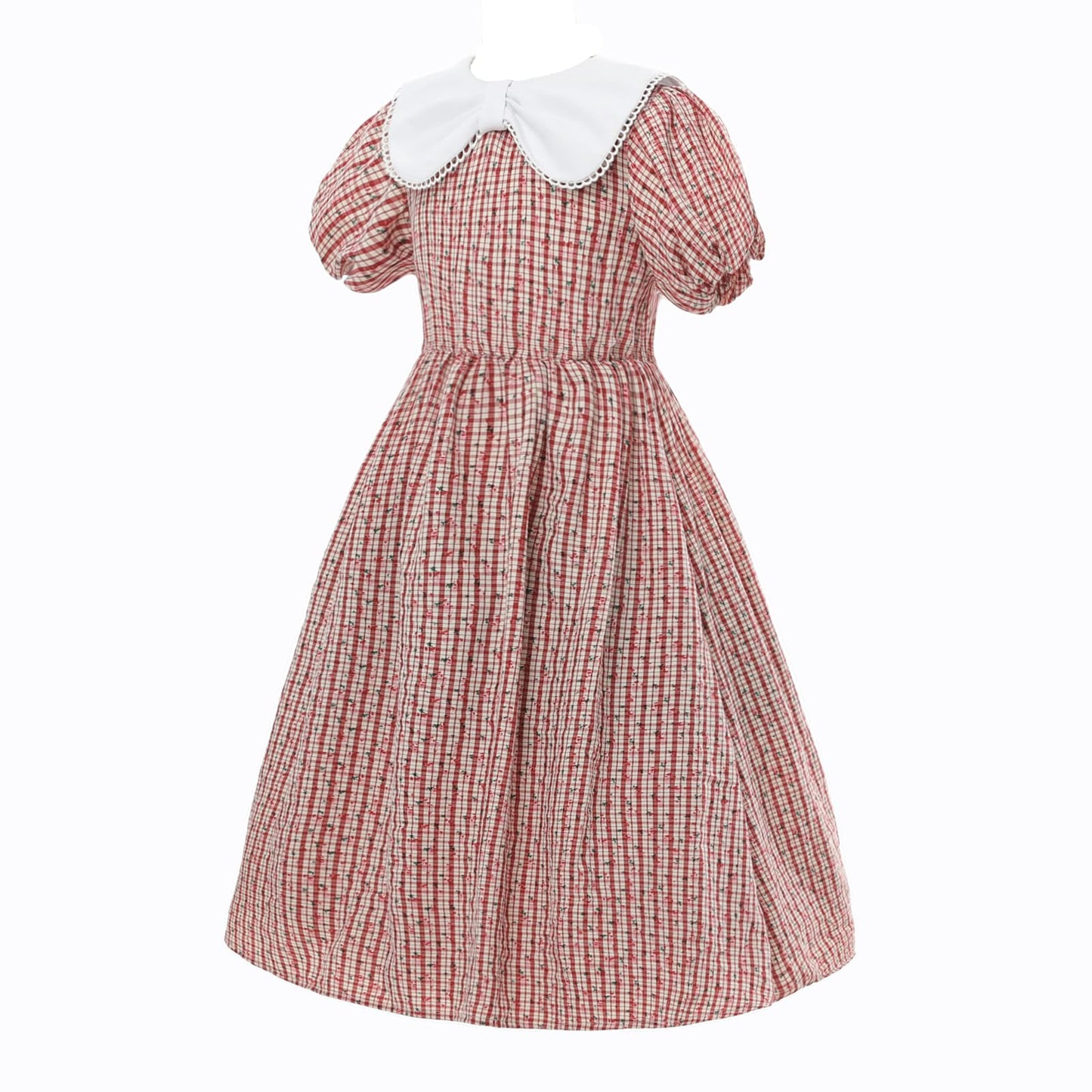 LTAKK Prairie Dresses Girls Pioneer Colonial Costume Girl Pilgrim Dress with Apron and Bonnet, Red Plaid Floral, XXL