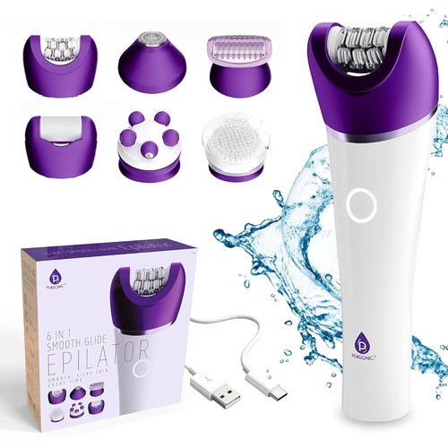 Pursonic 6-in-1 Epilator for Women - Wet & Dry Hair Removal Device with LED Light & Callus Remover