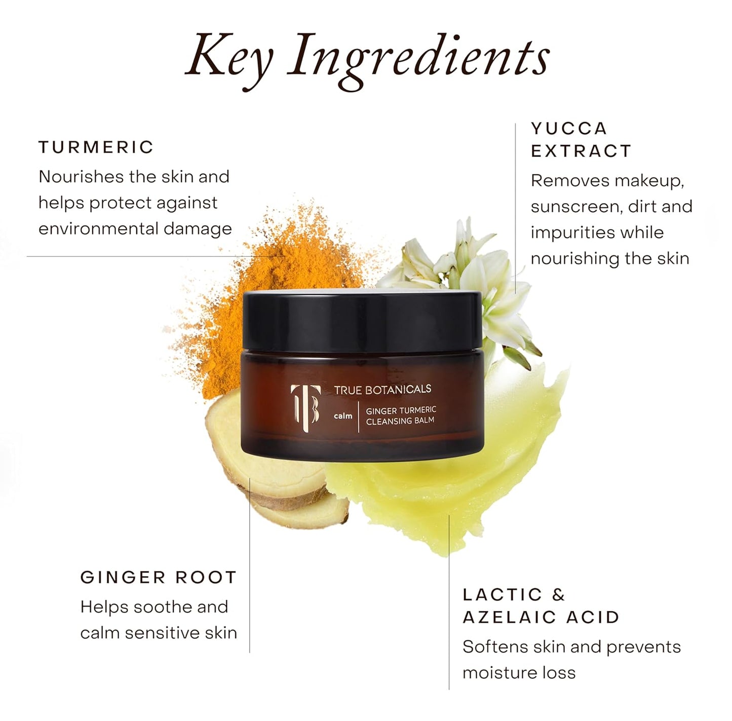 True Botanicals Ginger Turmeric Cleansing Balm - Hydrating Facial Cleanser & Makeup Remover for Dry Skin | Vegan 3.4 fl oz