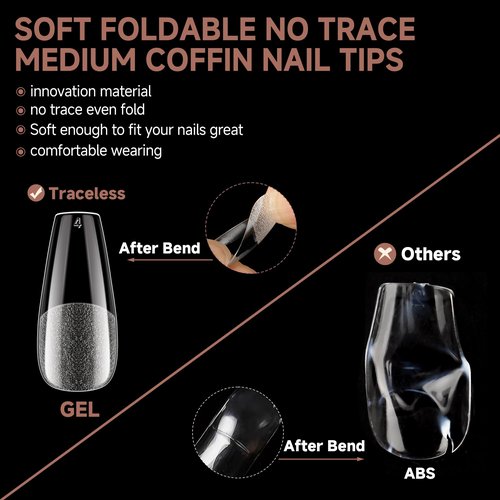 UNA GELLA Medium Coffin Nails Tips 504pcs - Gel Nail Tips Coffin Acrylic Full Cover Pre-buff Soft Gel Nail Tips Half Matte For Nail Extension Home DIY Salon 12 Sizes
