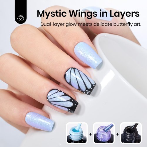 Beetles Gel Nail Polish Set - 2 Colors 15ml Baby Blue Sheer Glitter Purple Soak Off UV Light Blue Gel Polish Set Ethereal Dreams Nail Art Kit DIY Home