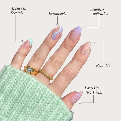 Glamnetic Press On Nails - Wild Card | Opaque UV Finish Short Pointed Almond Fake Nails, Salon Quality Pastel Nails in 12 Sizes - 24 Nail Kit with Glue