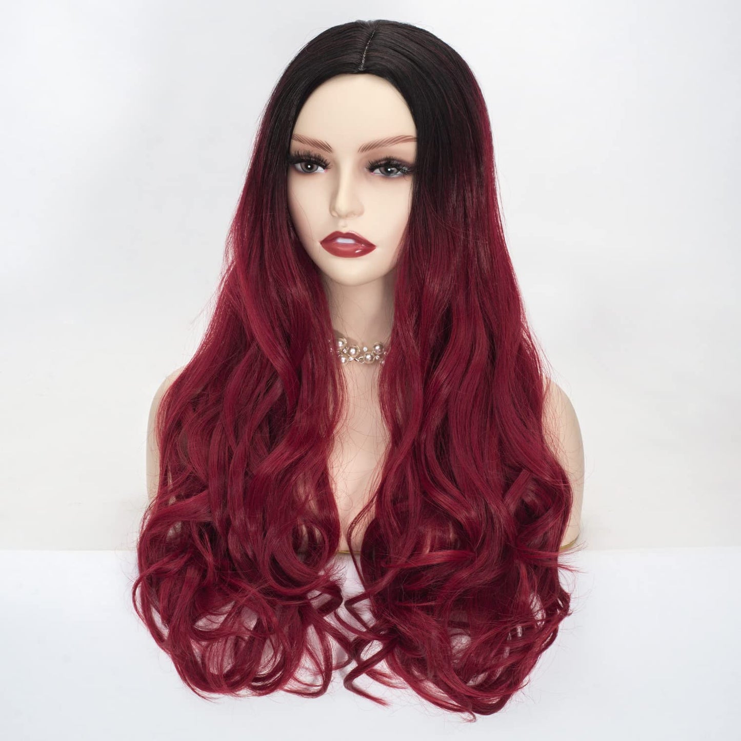 FALAMKA Dark Red Wig for Women Red Ombre Long Wavy Wig Cosplay Costume