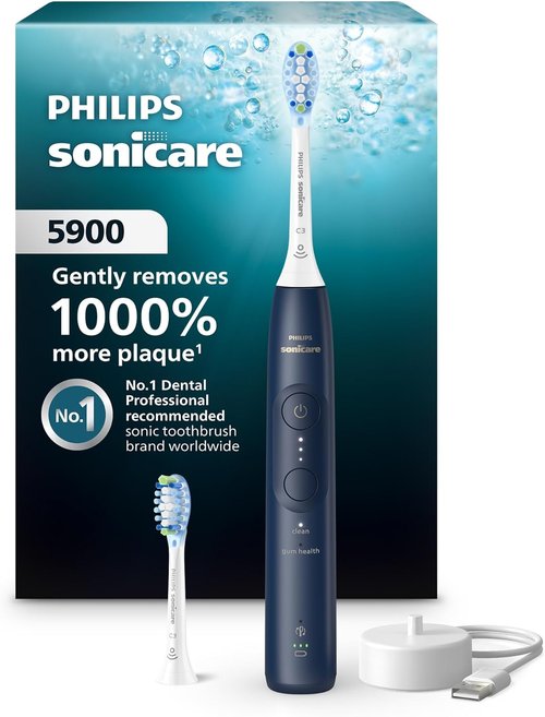 Philips Sonicare 5900 Series Electric Toothbrush - Advanced Sonic Technology, Pressure Sensor, 6 Modes, Navy Blue | Model HX7133/02