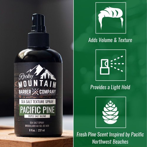 Rocky Mountain Barber Company Sea Salt Spray for Men - Volume, Texture & Light Hold - 8 oz
