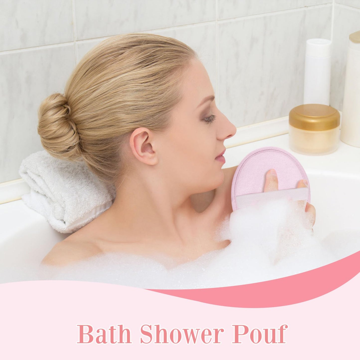 Boao 6 Pcs Bath Shower Pouf Sponge Mesh Pouf Shower Ball Exfoliating Body Sponge Pad Shower Scrubber Ball Shower Glove with Flower Bath Ball (Green,Light Pink)