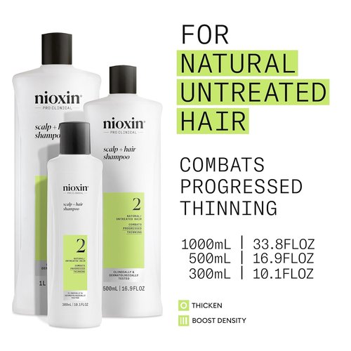 Nioxin System 2 Hair Thickening Shampoo - Boost Density for Natural Hair | Niacinamide & Biotin Formula