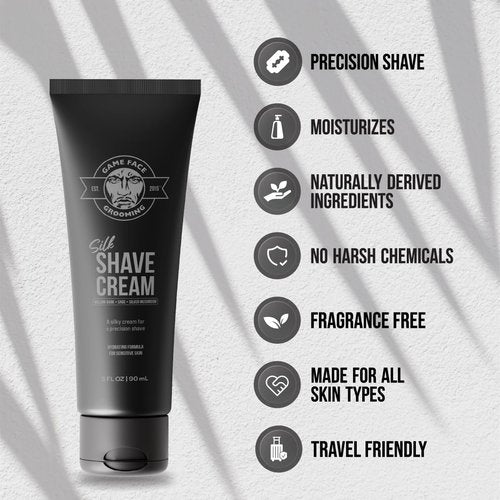 Game Face Silk Shave Cream - Hydrating Formula for Sensitive Skin, Fragrance-Free | 3 Fl. Oz.