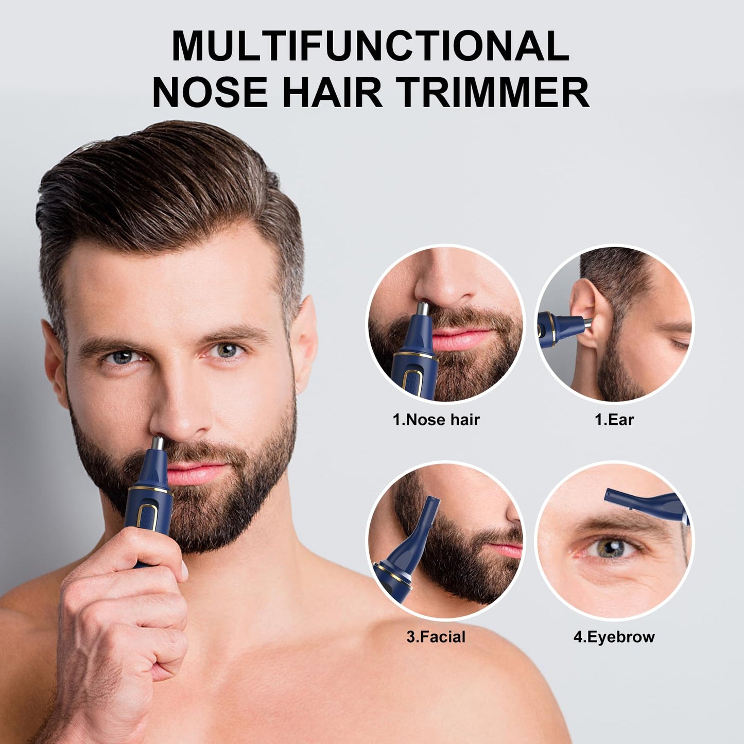 XOOMRSCP Nose Hair Trimmer for Men, 2025 Painless USB Rechargeable Nose Hair Trimmer, Ear and Nose Hair Trimmer for Men, Professional Facial Hair Trimmer with IPX7 Waterproof Dual Edge Blades (Blue)