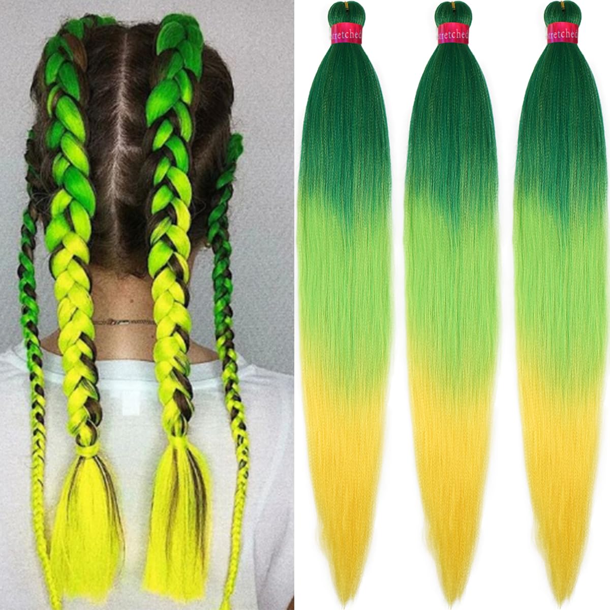 Ombre Pre Stretched Braiding Hair, 28''-3 packs Silky Color Blend Braid Hair Extensions, 100% Synthetic Crochet Hair Braids